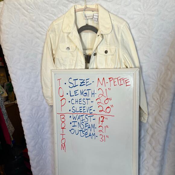 Liz Claiborne denim jacket and pants set white 100% cotton size M petite - Picture 7 of 7